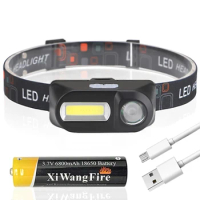 Portable Mini XPE+COB Headlamp Use 18650 Battery USB Rechargeable Headlight Outdoor Camping Fishing LED Head Flashlight