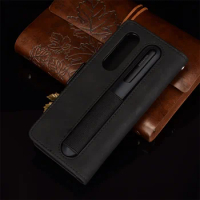 With Pen Holder Case For Samsung Galaxy Z Fold 3 5G Case Cover Full Protection S Pen Slot Leather Capa For Samsung Z Fold3