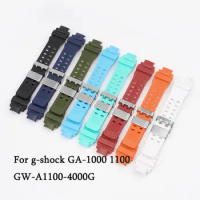 Resin Watch Strap For Casio g-shock GA-1000 1100 GW-A1100-4000G Replace TPU Wrist Band Belt Stainless Steel Buckle Accessories