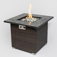 30" Gas Fire Pit Table Square Propane Fire Pit 40,000BTU Outdoor Patio Gas Fireplace Table BBQ Grill with Lid/Glass Rocks/Cover