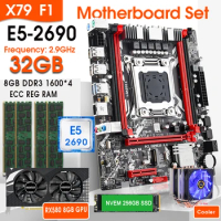 X79F1 3.0 Motherboard Set E5 2690 CPU 4x 8GB=32GB 1600Mhz DDR3 ECC REC Kit RX580 8GB GPU and 256GB NVMe M.2 SSD COOLER