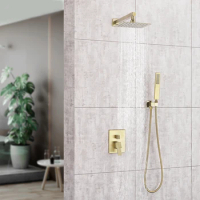 SKOWLL Bathroom Shower Set wall Mount Rain Shower Head Single Handle Rainfall shower with 2 Way Shower Valve Kit HG-8232, Gold