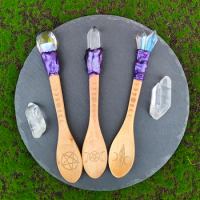 Witch Altar Tool Goddness Triple Moon Pentgram Crystal Wood Spoon Ritual Tool Altar Adornment Magic Wicca Gift