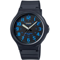 【CASIO】簡約指針設計時尚錶-黑x藍色數字(MW-240-2B)