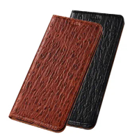 Ostrich Genuine Leather Magnetic Holder Phone Case Card Holder For OnePlus Nord N100/OnePlus Nord N10 5G/OnePlus Nord 5G Cases
