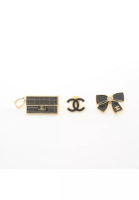 CHANEL 二奢 Pre-loved Chanel coco mark matelasse ribbon brooch GP Fake pearl black gold off white 3 piece set 02A