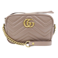 GUCCI 古馳 粉色 皮革 雙G Marmont Mini 肩背包  【二手名牌BRAND OFF】