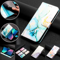 50Pcs/Lot Leather Flip Phone Case For Samsung Galaxy S22 Ultra S21 Plus S20 FE A22 M32 A32 A72 A52S A02S Marble Pattern Wallet