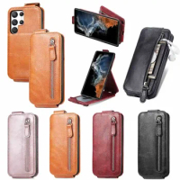 Vertical Flip Case for Samsung Galaxy S23 Ultra S23 S22 Plus S21 FE S20 + Note 20 Ultra Zipper Wallet Leather Car Magnetic Cover
