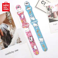 MINISO Sanrios Anime Hello Kitty Cute Cartoon Silicone Strap Printing Kawaii Apple Watch Ultras8 Watch Wristband Strap