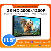 Android 12 Headrest Monitor 2K IPS Tablet Touch Screen For Car Rear Seat Display Airplay APK Video Player For BMW Nissan
