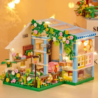 Miniso Fairy Tale Town Flower Room Building Brick Building Compatible LEGO City Street View Girls Toy Gifts