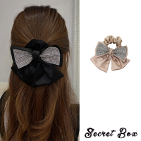【SECRET BOX】蝴蝶結髮圈/奢華滿鑽緞面蝴蝶結造型髮圈 髮繩(2色任選)