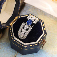 2025 Full Diamond Inlaid Imitation Sapphire Zircon Ring for Women, Elegant Light Luxury Fashion Jewe