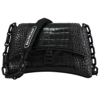 【Balenciaga 巴黎世家】Downtown 獨特秀包鱷魚壓紋牛皮翻蓋肩斜鍊包(黑)