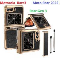 Electroplate 2022 For Motorola Razr3 Moto Razr 3 Case Pen Slot Leather Hinge Protective Cover