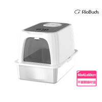 【RioBuds 瑞歐斯】PD-90不鏽鋼真無臭貓砂盆貓廁所-贈貓砂墊(台灣獨家 全自動電解除臭技術 淨化90%臭味)