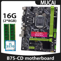 MUCAI B75 motherboard LGA 1155 kit set With Intel core i5 3570 CPU processor and DDR3 16GB(2*8GB) 1600MHZ RAM memory PC Computer