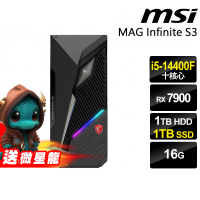 【MSI 微星】i5獨顯RX電腦(Infinite S3 14NUC5-1468TW/i5-14400F/16G/1TB HDD+1TB SSD/RX7600-8G/W11P)