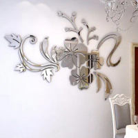 3d Diy Wall Stickers Acrylic Mirror Floral Art Removable Wall Sticker Creative Wallpaper Acrylic Mural Decal Art Home Room Decor