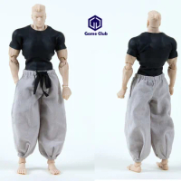 In Stock Romankey 1/12 Male Soldier Tight Fitting Black T-shirt Grey Loose Strap Pants Samurai Suit For 6 in Action Figure Body