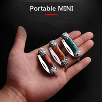 Mini Keychain Folding Knife Color Wood Acrylic Handle Unboxing Knife CS GO Portable Fruit Knife Outdoor Camping EDC Hanging Tool