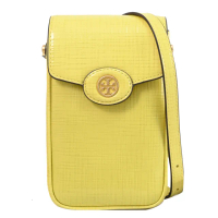 【TORY BURCH】Robinson 經典金屬雙T LOGO皮革翻蓋手機包斜背包(黃)