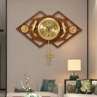 新中式鐘表家用客廳木掛鐘創意裝飾中國風古典靜音掛墻黃銅時鐘