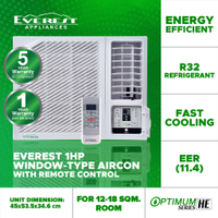 EVEREST 1.0HP Non Inverter Window Type Aircon/ Fast Cooling/ Healthy Air Filter/ Remote/ 12-18 sqm
