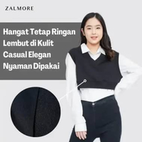 Zalmore Crop Sweater Vest Premium Luma Cotton - Vest Wanita Lembut Ringan Sejuk Anti Nerawang XL Bla