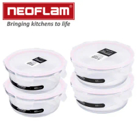 【韓國NEOFLAM】專利無膠條玻璃保鮮盒圓形4入組(400+620)
