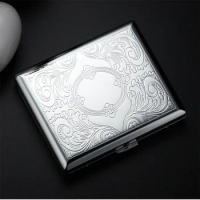Silver Portable Metal Cigarette Case For 20 Cigarettes Flip Open Traveling Cigarette Container Box Holder Outdoor Smoking Gifts