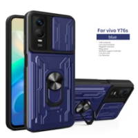 For VIVO Y76S Case Shockproof Armor Ring Stand Push Pull Camera For VIVO Y76 5G case
