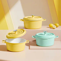 4 Colors Enamel Pot Cast Iron Saucepan Pots for Kitchen Cooking Pots Set Kitchenware Non-stick Cookware Food Ceramic Dining Bar