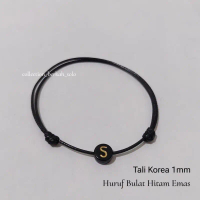 Gelang Tali Huruf Bulat Hitam Emas / Ukuran 1mm Kecil Acc Berkah Solo