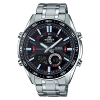 EDIFICE  雙顯男錶 不鏽鋼錶帶 黑X紅錶面 防水100米 EFV-C100D-1A