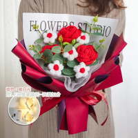 【六分埔禮品】LED韓系手工編織玫瑰+小雛菊花束-緋紅-袋裝(Ins韓式情人節畢業人造花玫瑰花教師節母親節)