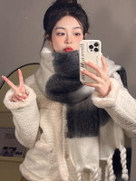 圍巾女冬季高級感漸變拼色馬海毛加厚保暖韓國ins新款仿羊絨披肩