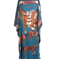 Ukuran Cetak Dubai Summer Sutra Kaftan Maxi Dress Dashiki Longgar Afrika Wanita Boho Pantai Long Gaun Pakaian Afrika