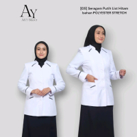 [05] A&Y Blazer Baju Seragam PDH Guru / PNS Wanita Warna PUTIH LIST HITAM | Seragam Kerja Dinas PDH 