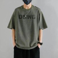 (COD) Vintage Short-Sleeve T-Shirt for Men, 2026 Summer New Style, Loose Fit, Versatile, Letter Prin