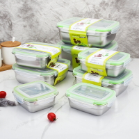 不銹鋼304餐盒帶蓋保鮮盒長方形密封防漏飯盒收納盒食品留樣盒子