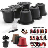 6PCS Reusable Coffee Capsule Cup For Nespresso Maker Machine Refillable Coffee Capsule Pods Compatible Filter Cups