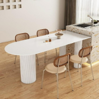 桌子 奶油純白島臺巖板餐桌椅組合半圓形飯桌小戶型靠墻餐桌