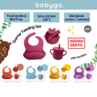 BabyGO SET Mangkok Celemek Silikon Bayi / Peralatan Makan Anak Silicone / Gelas Bayi / Slaber Siliko
