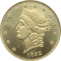 United States Of America Liberty Head Double Eagle US 1852 1852 O 20 Twenty Dollars No Motto Gold Coin Brass Metal Copy Coins