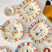 【L Cry】 8 Inch Cute Ceramics Tableware Snoopy Cartoon Cute Creative Square Fruit Plate Household