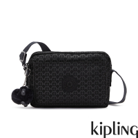 Kipling 經典黑菱格紋印花多層隨身斜背包-ABANU M