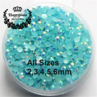 All Sizes 2,3,4,5,6mm Resin Rhinestone 14 Facets Flatback Jelly Light Blue AB Decoration for Phones Bags Shoes Nails DIY