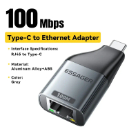 Lan Adapter USB Type C To RJ45 Gigabit Ethernet Up To 100Mbps